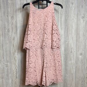 H&M Blush Pink Lace Shorts Romper Playsuit With Cutout Back - Size Large